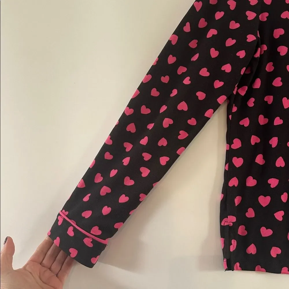 Kate Spade New York Pajama Set Small Pink Hearts Long Sleeve Pant Set
